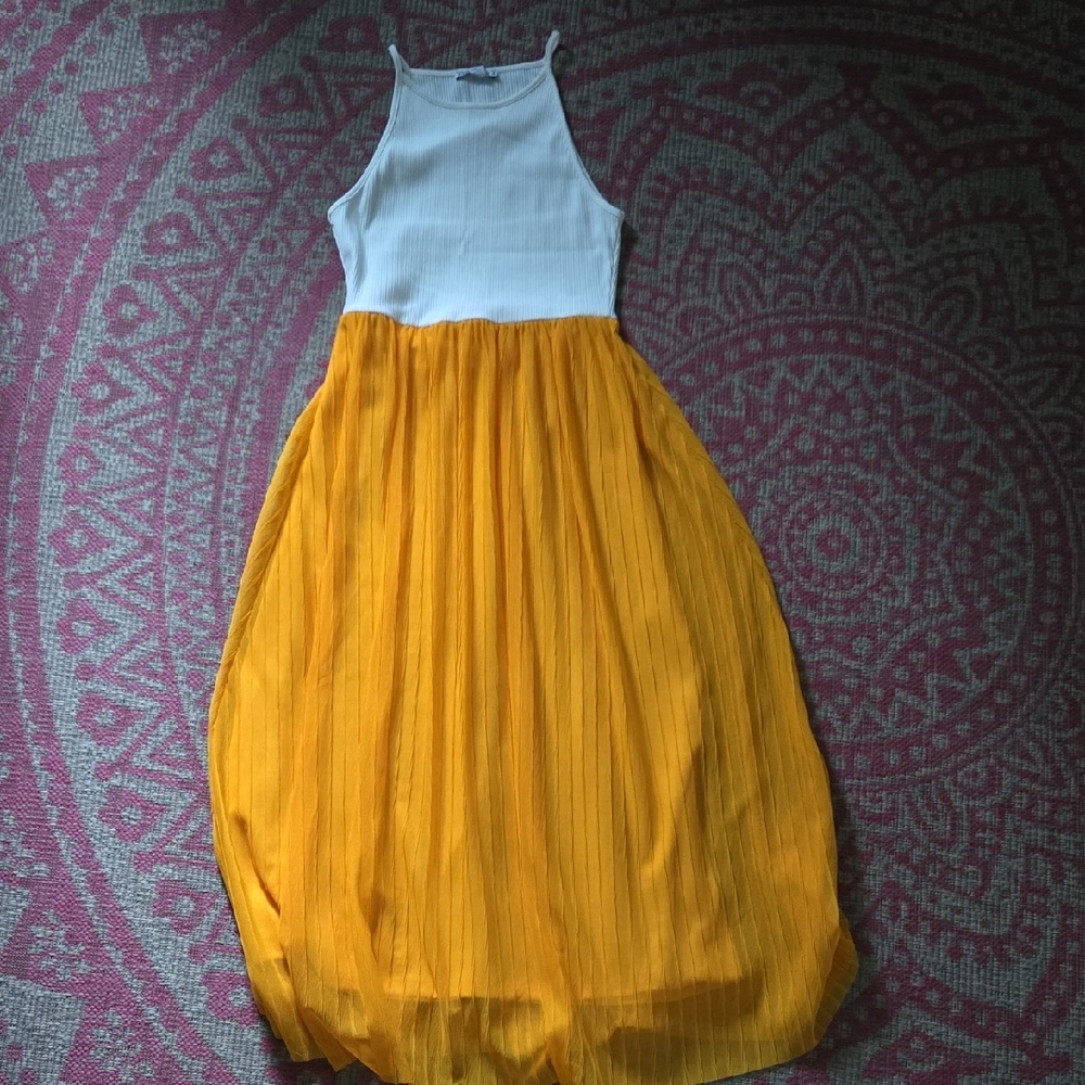 Zara Sleeveless White and Marigold Dress